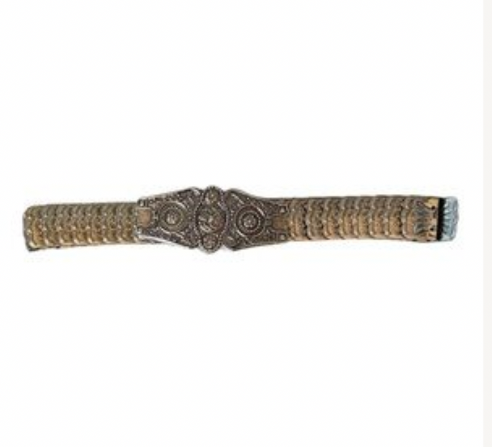 Vintage Ornate Silver-Tone Stretch Belt — 70s Floral Boho Festival Classic (One of a Kind)