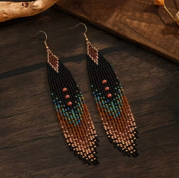 Beaded Ethnic Tassel Earrings