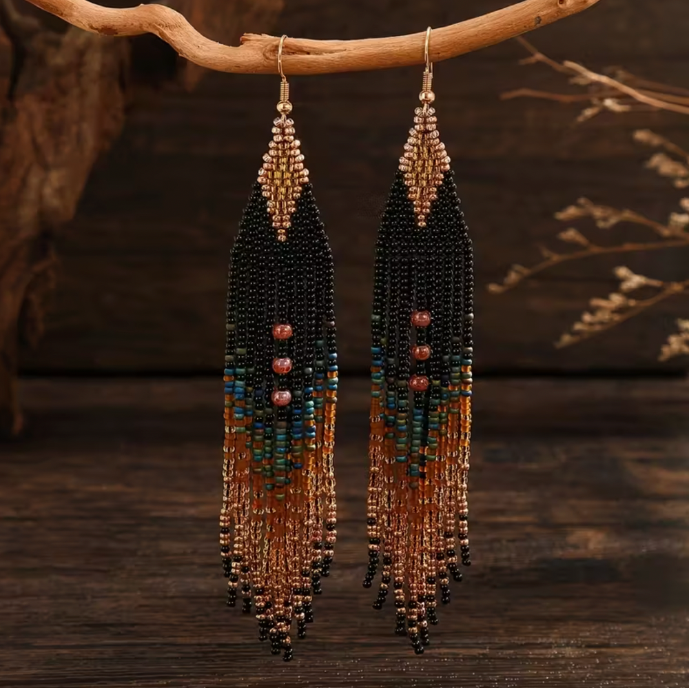 Beaded Ethnic Tassel Earrings