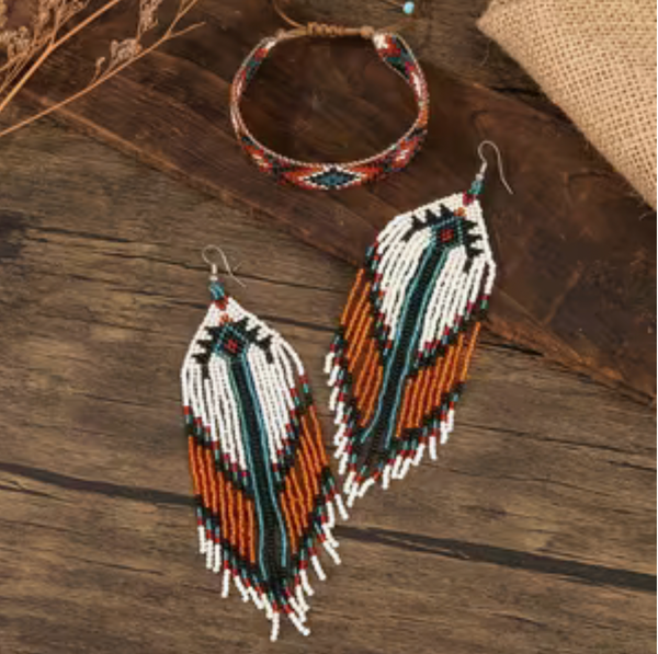 Beaded Ethnic Tassel Earrings