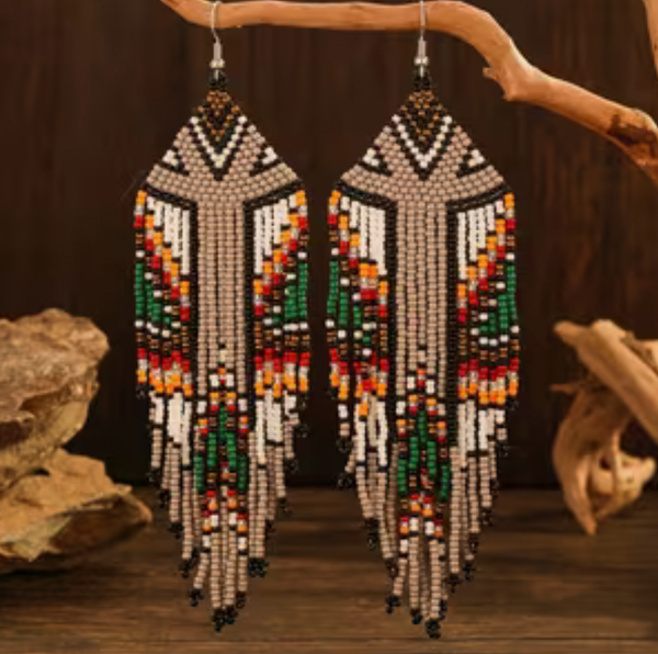 Beaded Ethnic Tassel Earrings